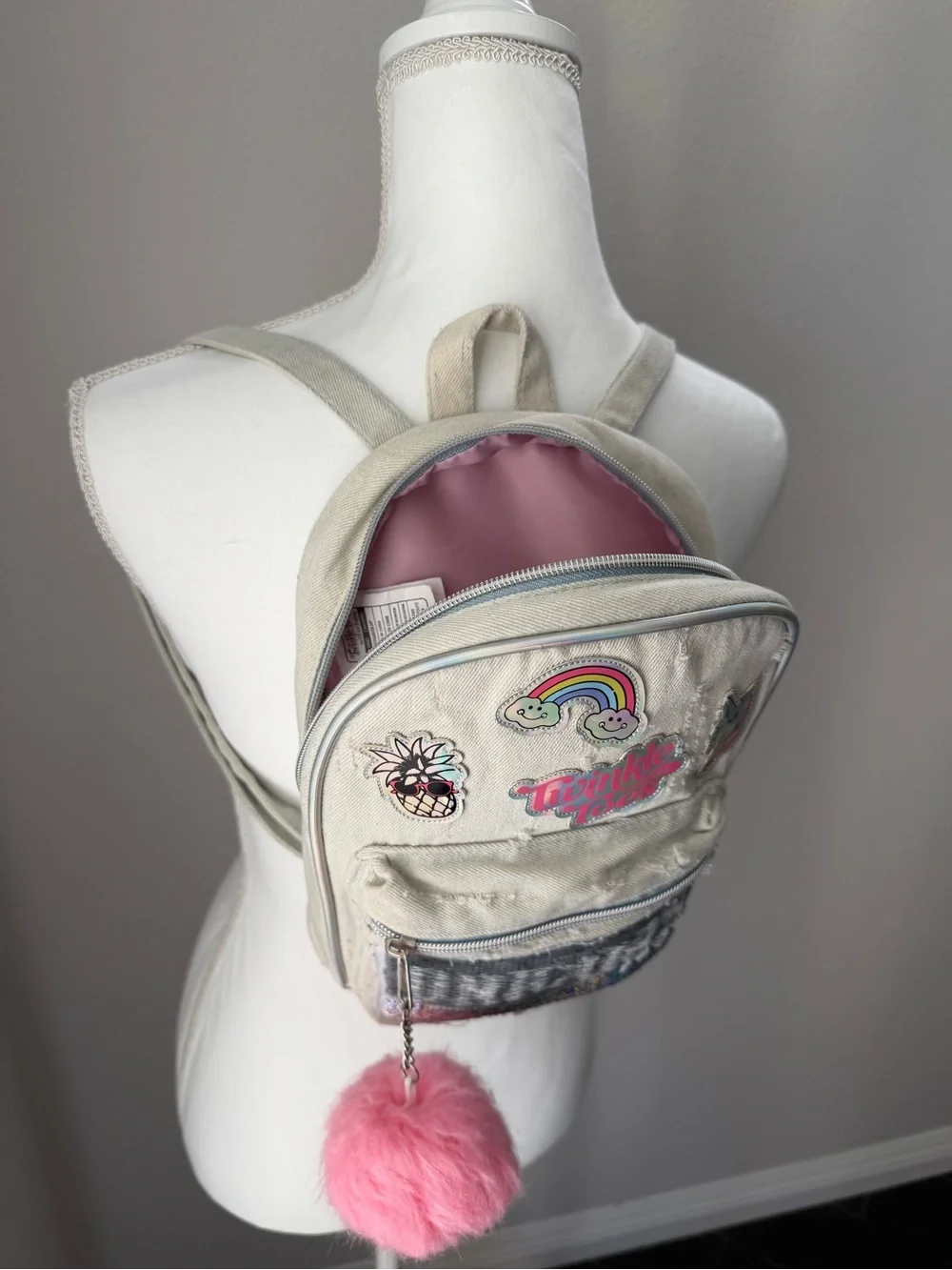 Sketchers Twinkle Toes Unicorn Mini Backpack with Pink Pom Pom and patches